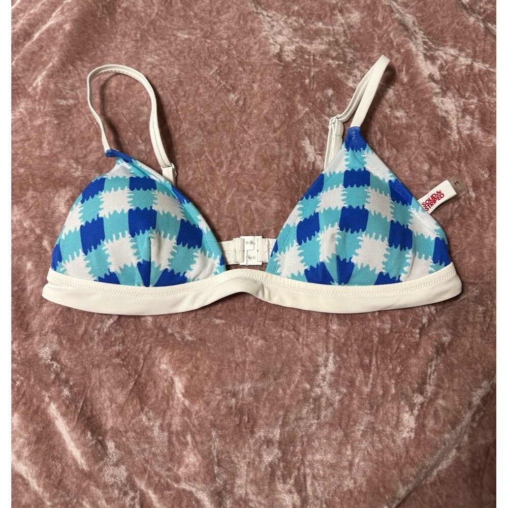 Solid and striped blue bikini top